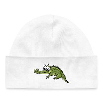 Dessin animé Crocodile aux grands yeux - Bonnet bébé bio - blanc - Devant