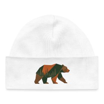 Ours de la forêt géométrique - Bonnet bébé bio - blanc - Devant