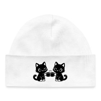 Two cats drinking coffee together - Baby Organic Beanie - white - Front