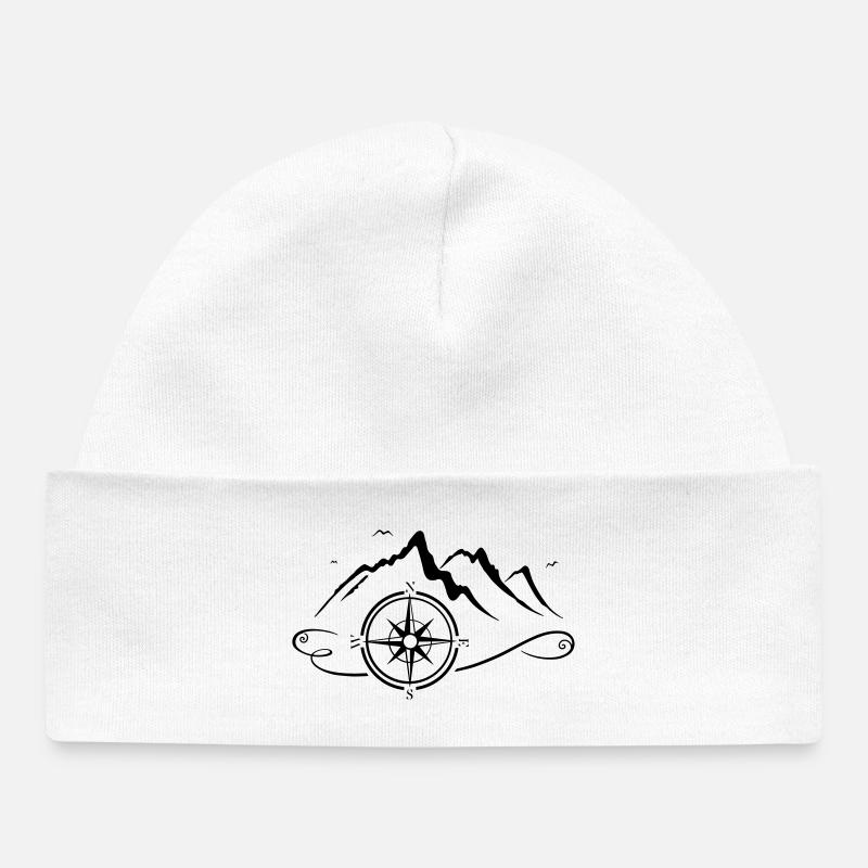 Montagnes avec boussole - Bonnet bébé bio - blanc