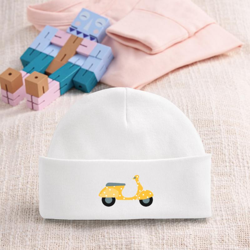 Scooter Dots Yellow Pattern Points Vacances Été Fun Bonnet bébé bio