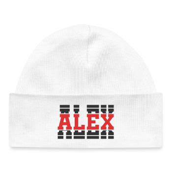 Alex t-shirt stacked text gift t-shirt - Baby Organic Beanie - white - Front