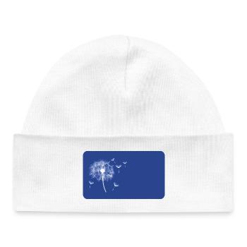 Bleu pissenlit - personnalisable - Bonnet bébé bio - blanc - Devant