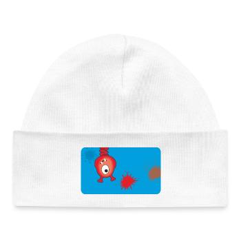 Monstre rouge et éclaboussures de couleur - Bleu - Bonnet bébé bio - blanc - Devant
