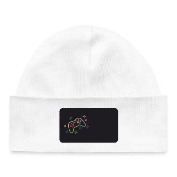 Manette de jeu colorée sur fond noir - Bonnet bébé bio - blanc - Devant