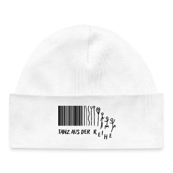"Tanz aus der Reihe" Strichmännchen Strichcode - Baby Organic Mütze - Weiß - Vorne
