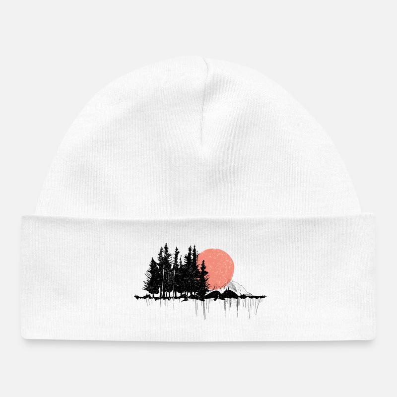 Night Forest Silhouette Design - Baby Organic Beanie - white