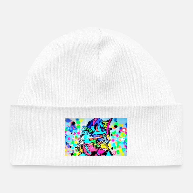 Portrait de chat Pop Art coloré - Bonnet bébé bio - blanc