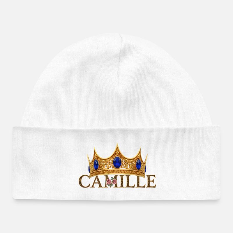 Couronne dorée Monogramme Camille - Bonnet bébé bio - blanc