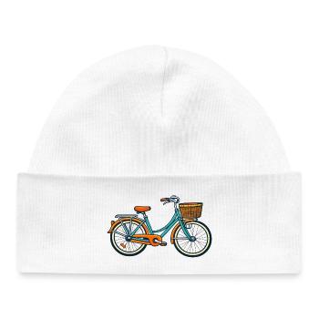 Vélo vintage avec panier - Bonnet bébé bio - blanc - Devant