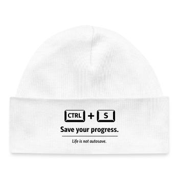 Sauvegardez votre progression. La vie n’est pas une sauvegarde automatique. - Bonnet bébé bio - blanc - Devant