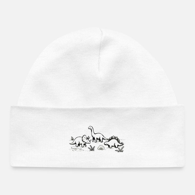 Rencontre des dinosaures - Bonnet bébé bio - blanc
