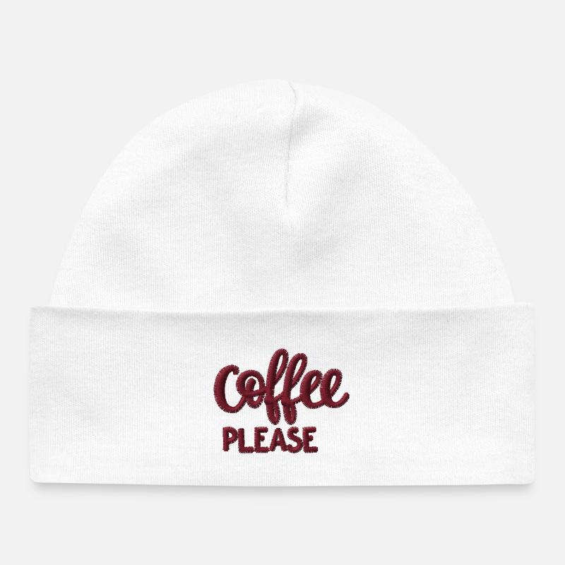 Café, s’il vous plaît, lettres, brodé - Bonnet bébé bio - blanc