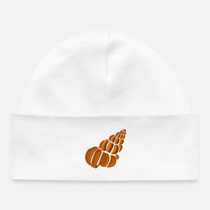 Shell embroidered - Baby Organic Beanie - white