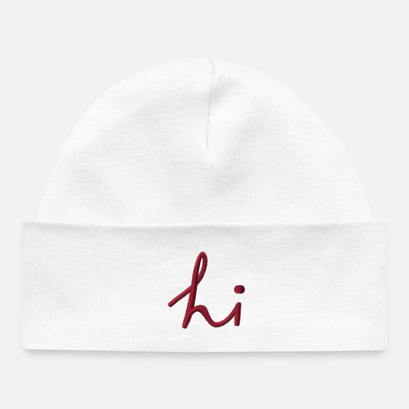 Lettrage Hi brodé - Bonnet bébé bio - blanc
