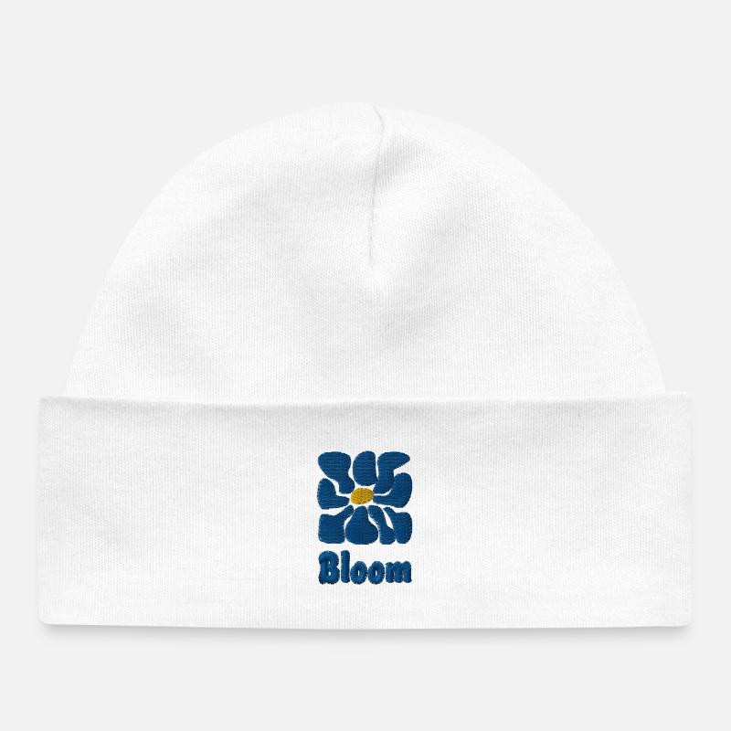 Fleur graphique brodée Bloom - Bonnet bébé bio - blanc