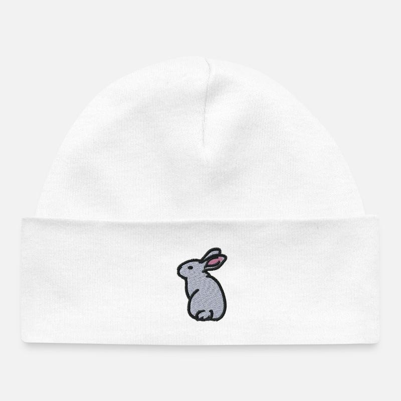 Lapin brodé - Bonnet bébé bio - blanc