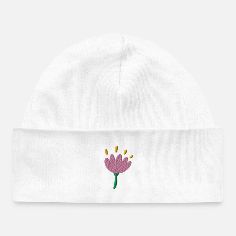 Fleur brodée - Bonnet bébé bio - blanc