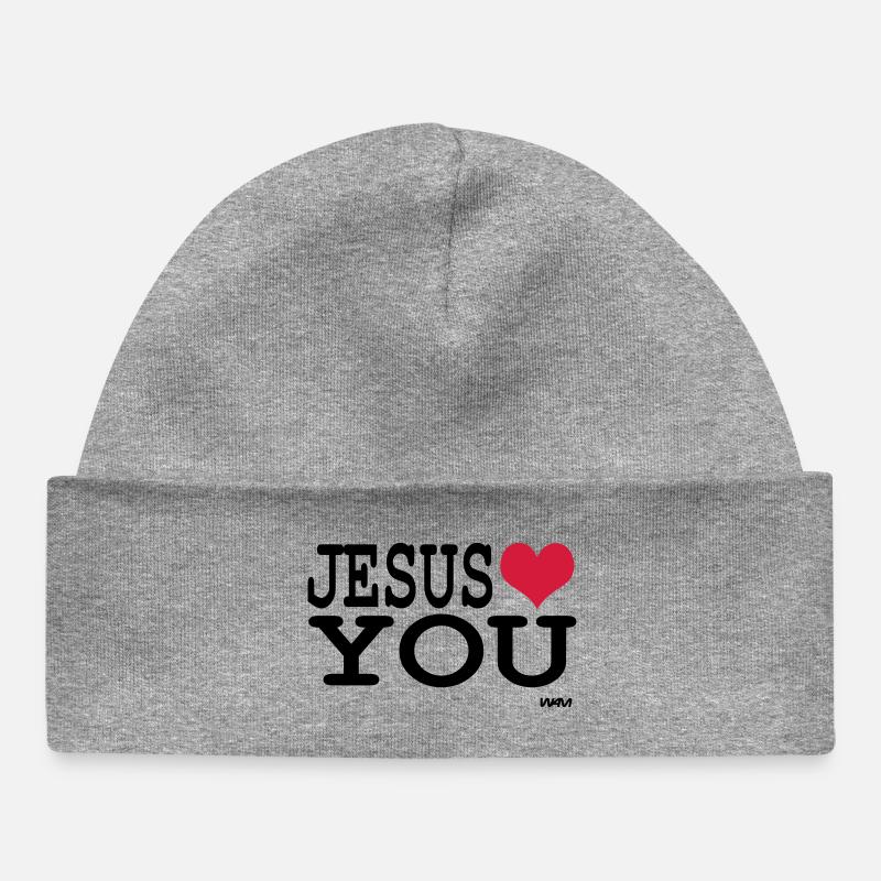 Jesus loves you Message d'amour et de foi - Bonnet bébé bio - gris chiné