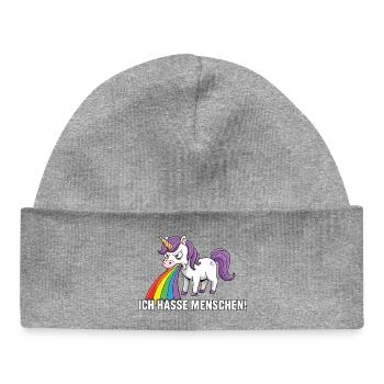 Licorne drôle Je déteste les gens Arc-en-ciel - Bonnet bébé bio - gris chiné - Devant