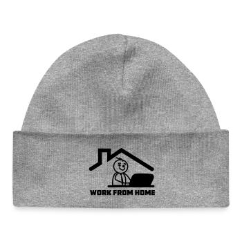 Working from home with stick figure behind laptop - Baby Organic Beanie - heather grey - Front