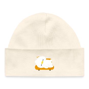 Canard endormi sur coussin orange - Bonnet bébé bio - gris chiné - Devant