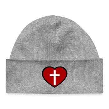 Croix et cœur - Bonnet bébé bio - gris chiné - Devant
