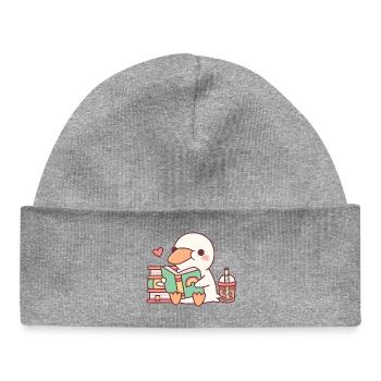 Le canard blanc mignon adore lire des livres - Bonnet bébé bio - gris chiné - Devant