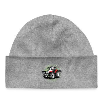 Roter Traktor – Halftone Motiv Steyr Bauernhof - Baby Organic Mütze - Grau meliert - Vorne