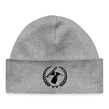 Logo lave-vitre avec couronne de laurier - Bonnet bébé bio - gris chiné - Devant