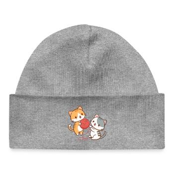 Kittens and kawaii ball - Baby Organic Beanie - heather grey - Front