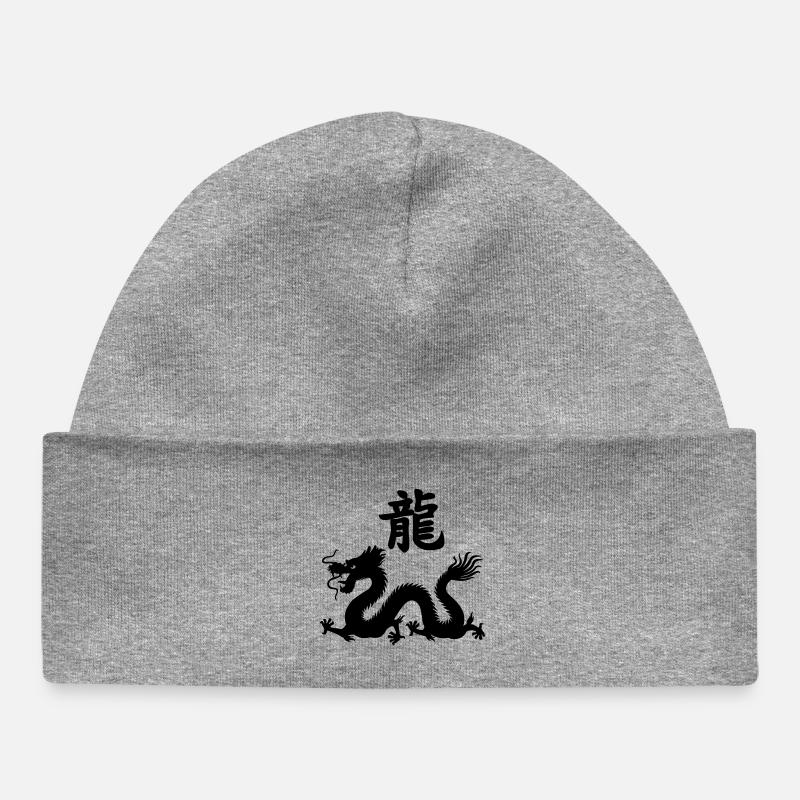 Dragon de caractère chinois avec image de dragon - Bonnet bébé bio - gris chiné