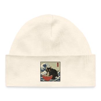 Japan Cat Ramen Noodles Retro Wave Pattern - Baby Organic Beanie - heather grey - Front