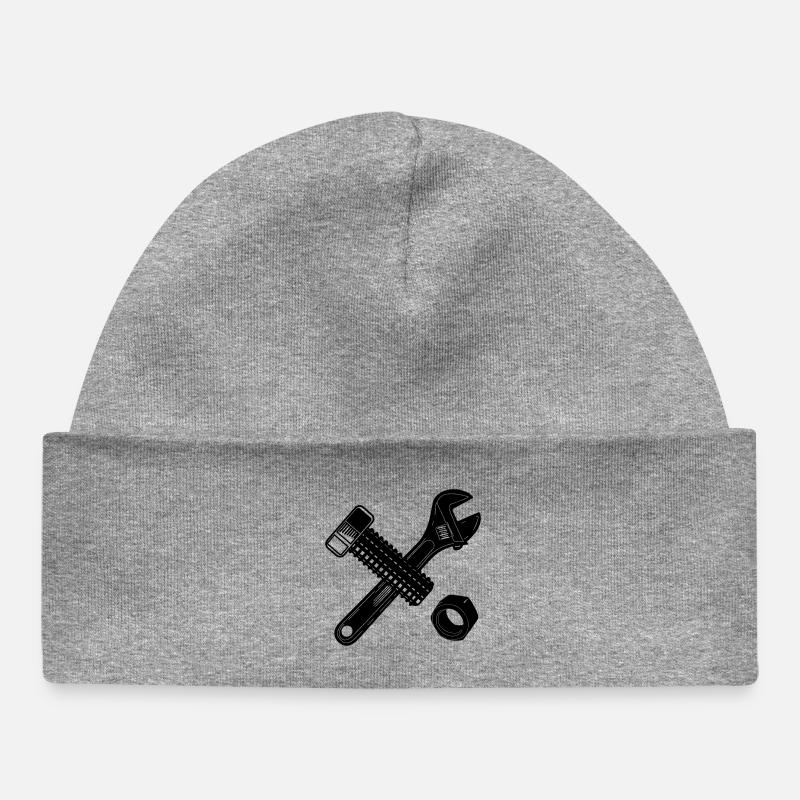 Écrou de boulon et clé - Bonnet bébé bio - gris chiné