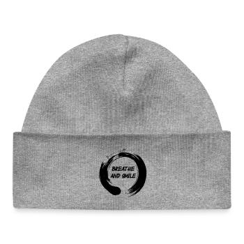 Enso-Zen-Kreis mit Text "Atem und Lachen" - Baby Organic Mütze - Grau meliert - Vorne