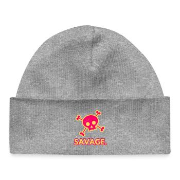 Savage - ausgefallenes Pop-Art-Design mit Totenkopf und gekreuzten Knochen - Baby Organic Mütze - Grau meliert - Vorne