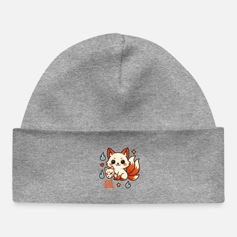 Kitsune Feu Ami Dessin Animé - Bonnet bébé bio - gris chiné