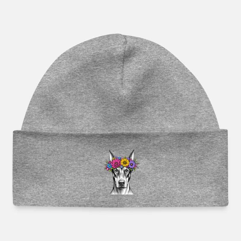 Chien avec une couronne de fleurs - Bonnet bébé bio - gris chiné