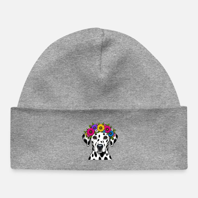 Dalmatien avec couronne de fleurs - Bonnet bébé bio - gris chiné