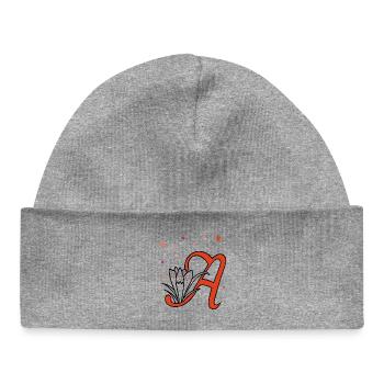 Lettre, initiale, fleur - Bonnet bébé bio - gris chiné - Devant