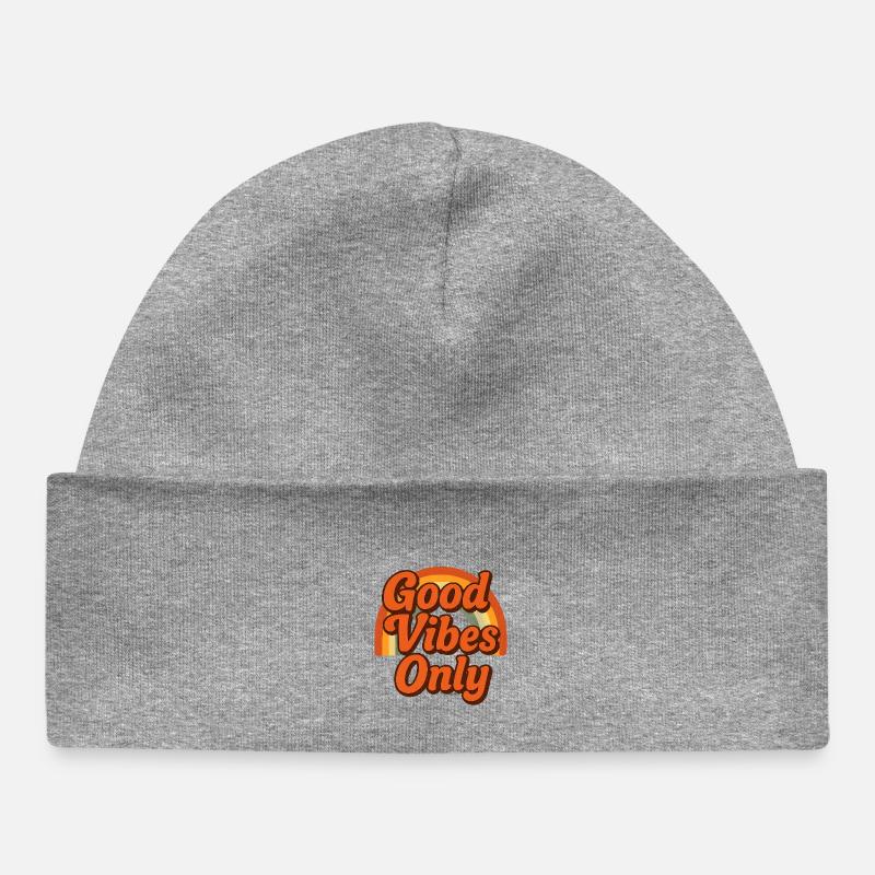 "Gute Vibes" Only Retro Rainbow - Bonnet bébé bio - gris chiné