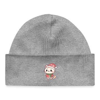 Kawaii Christmas Kitten in Red Hat - Baby Organic Beanie - heather grey - Front