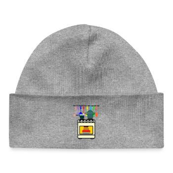 Kitchen utensils with oven pans on fire and cake - Baby Organic Beanie - heather grey - Front