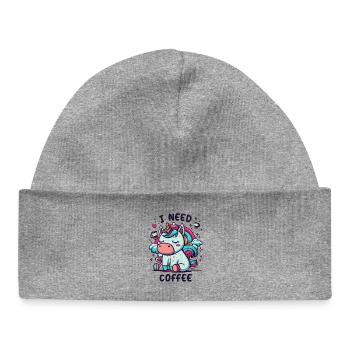 Sleepy Unicorn "I Need Coffee" - Baby Organic Mütze - Grau meliert - Vorne