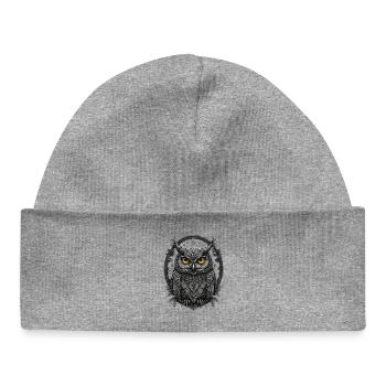 Silver-gray owl in a star ring - Baby Organic Beanie - heather grey - Front