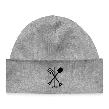 Outils de jardin pelle râteau et fourche croisée - Bonnet bébé bio - gris chiné - Devant