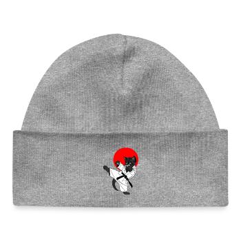 Black cat karate sun - Baby Organic Beanie - heather grey - Front