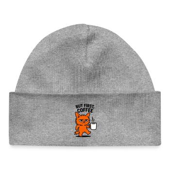 But first coffee cat - Baby Organic Beanie - heather grey - Front