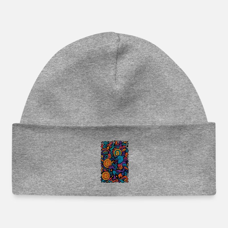 Art numérique coloré avec des motifs Bitcoin - Bonnet bébé bio - gris chiné