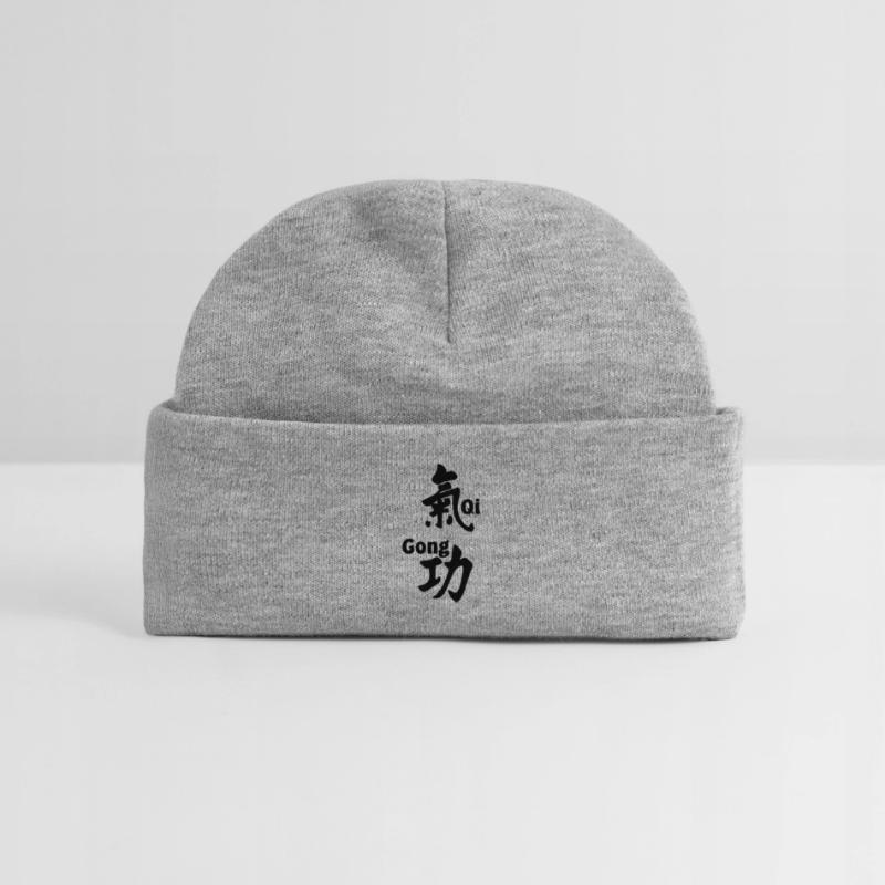 QI gong script with text vertical Baby Organic Beanie